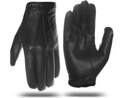 Heren Dunne Ongevoerde lederen politie plicht handschoenen GM031EU, Zwart, Maat L
