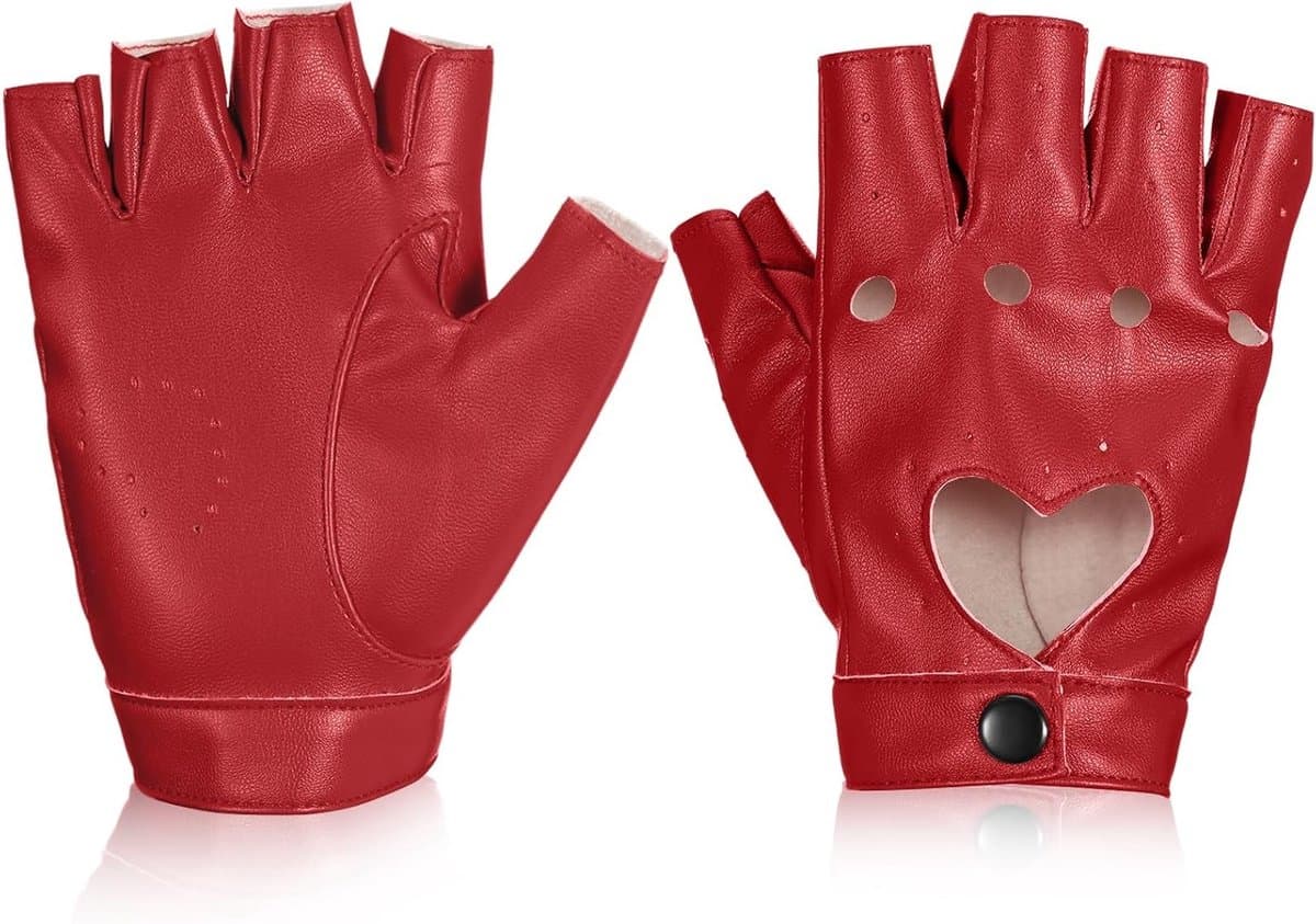 Punk Half Finger Handschoenen voor Dames van PU Leer - Vingerloze, Hollowed Design, Ideaal voor Performance en Stijl (Rood) — afbeelding 1