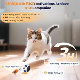 Kattenspeelgoed, interactieve kattenspeelgoedbal voor huiskatten, automatisch beweegbare bal, bewegingsgeactiveerd, snel beweegbaar, tinjilpend, stimulerend licht, 2 veerstaarten — thumbnail 2