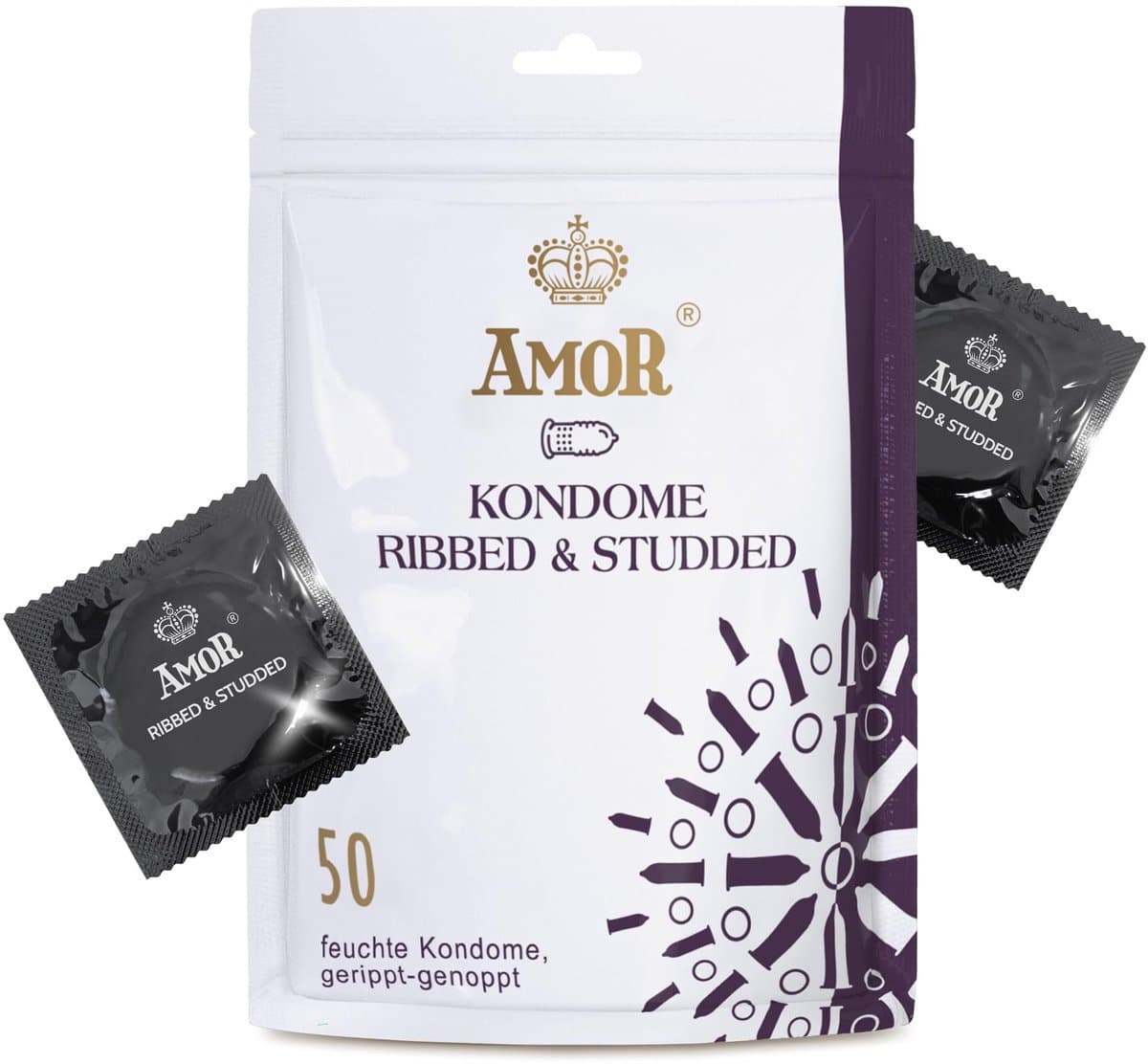 AMOR Premium condooms, Geribbeld-genopt, Met extra dunne, Ø 54 mm, Transparant, 50 stuks — afbeelding 1