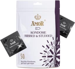 AMOR Premium condooms, Geribbeld-genopt, Met extra dunne, Ø 54 mm, Transparant, 50 stuks — thumbnail 1