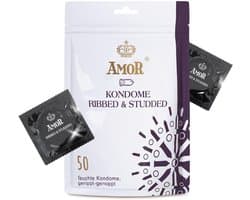 AMOR Premium condooms, Geribbeld-genopt, Met extra dunne, Ø 54 mm, Transparant, 50 stuks