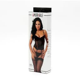 Amorable - Zwart Kanten torselet Met String En Kousen L — thumbnail 5