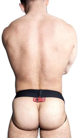 Oxjok Fisterjock - 3D Rubber Fist Jockstrap - Zwart/Rood XL — thumbnail 4