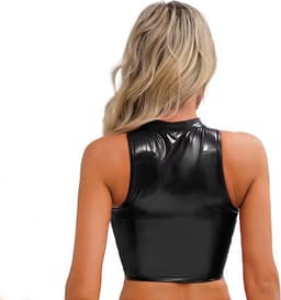 Erotische top open hollow out - PU Leder BDSM - Latex Wetlook kleren - Open borst met veters - Halsband sluiting - Sexy vrouwen kleding - RedParrot — thumbnail 2