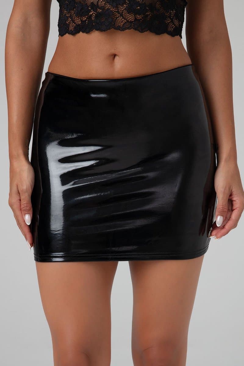 Christine le Duc - Mini Rokje met Wetlook - Lak Kleding - Laklook - Black Love - Zwart — afbeelding 1