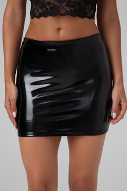 Christine le Duc - Mini Rokje met Wetlook - Lak Kleding - Laklook - Black Love - Zwart — thumbnail 1