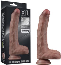 LoveToy - Dubbellaags Siliconen Dildo - 22 cm x Ø 4,2 cm - Bruin — thumbnail 11