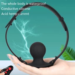 E-stim vibrerende mond gag - Elektrische schokjes - Remote control - Siliconen gag bal - Verstelbaar — thumbnail 4