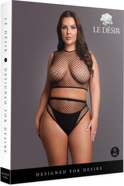 2 Pc Crop Top - Pantie and Fishnet Structure - OSX - Black — thumbnail 3