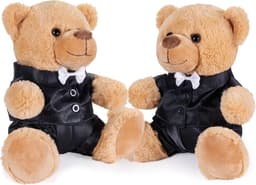 Bruidspaar Knuffels - Teddyberen Set - Cadeau Huwelijk - Elegante Pakken - 25 cm Hoog - Bruin en Zwart — thumbnail 7