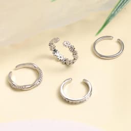 Teenringen Set - Voetjuwelen Vrouwen - Strand Zomer - Verstelbaar Open Design - 4 Stuks - Zilverkleurig — thumbnail 4