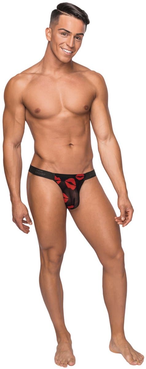Male Power Sexy Micro Thong met Rode penisring - Zwart - Maat S/M — afbeelding 1