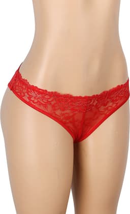 Zeloria Kanten Slip met Open Kruis en Strikdetail – Rood – Dames Lingerie Slip met Bandjes – XL — thumbnail 5