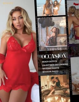 Dames babydoll nachtkleding set - Rode kant lingerie met strik - XXL — thumbnail 4