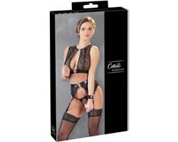 Cottelli Collection – Bondage Jarretel Set met Hand Boeien voor Onderdanig Genot – Maat XL – Zwart