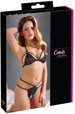 Cottelli Collection – Lingerie Set met Erotische Ondertoon Open String en Losse Cups – Maat L - Zwart — thumbnail 11