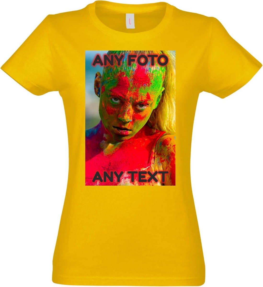 Dames T-shirt Zelf Ontwerpen met Foto en Tekst Voor- en Achterkant — afbeelding 1