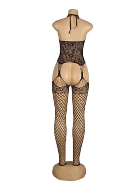 Zeloria Bodystocking – Lace Catsuit met Jarretelle Look – Sexy Lingerie met Open Kruis – Zwart – L-XXL (Plus Size) — thumbnail 12