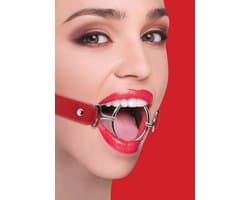 Ouch! – Ring Gag Open Mond Knevel met XL Ring en Elegante Stiksels - Rood