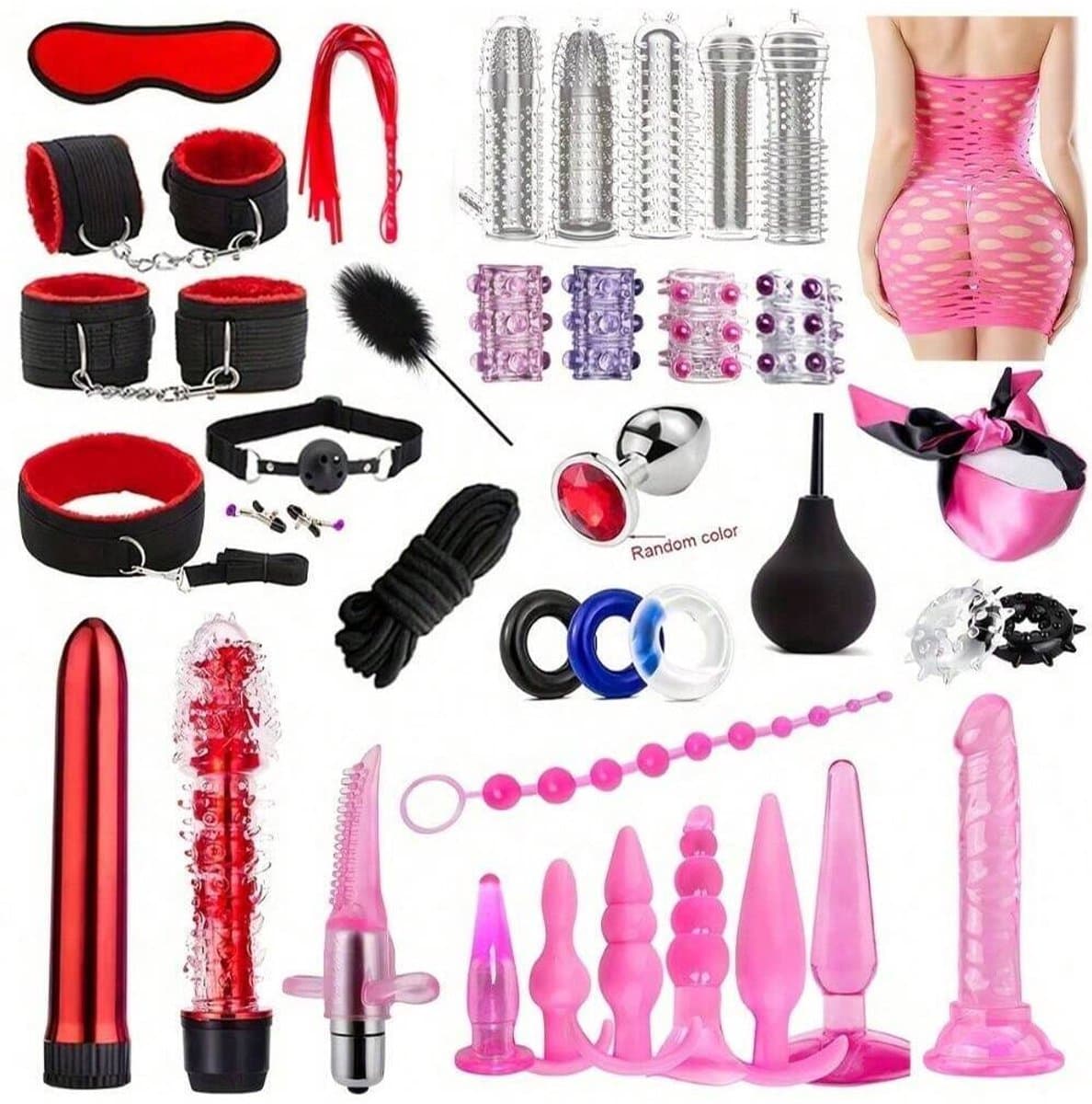 Oneay BDSM bondage 38-delige set, hoogwaardige seksspeelgoedset voor stellen, SM-set voor volwassenen, anale inserter voor man en vrouw, penisring, handboeien bondage SM-set, seksspeelgoed — afbeelding 1