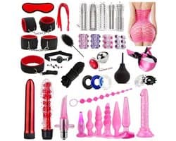 Oneay BDSM bondage 38-delige set, hoogwaardige seksspeelgoedset voor stellen, SM-set voor volwassenen, anale inserter voor man en vrouw, penisring, handboeien bondage SM-set, seksspeelgoed
