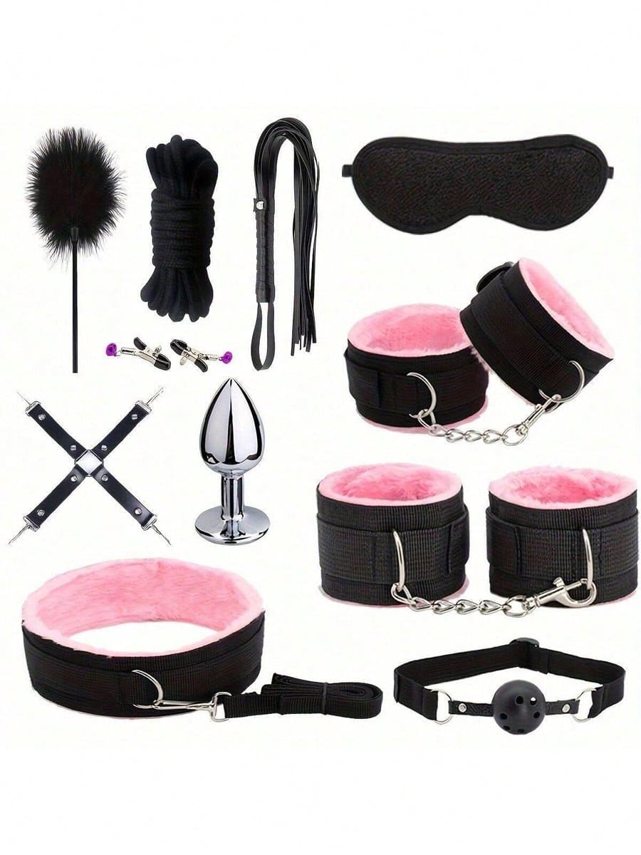 Oneay BDSM Extreme Bondage Set - 11 Delig -SM Handboeien - Zweep / Veer / Tepelklemmen - Sex Toys voor Koppels - Seksspeeltjes voor mannen en vrouwen - Sex Pakket en Toys - Roze — afbeelding 1