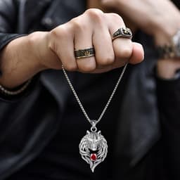 2Pcs Wolf Head Pendant Necklace Wolf Pendant Necklace Skirt Gothic Punk Hip Hop Necklaces for Men Women - Red Black — thumbnail 3