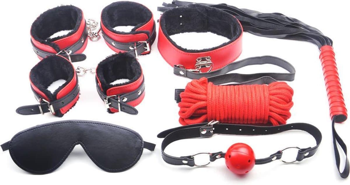 SM Kit Rood Zwart 7 Items - Ideaal voor beginner en gevorderde - Spannende SM kit - Sexpakket voor koppels - Spannend voor koppels - Sex speeltjes - Sex toys - Erotiek - Bondage - Sexspelletjes voor mannen en vrouwen – Seksspeeltjes - Stimulator — afbeelding 1
