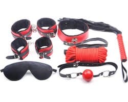 SM Kit Rood Zwart 7 Items - Ideaal voor beginner en gevorderde - Spannende SM kit - Sexpakket voor koppels - Spannend voor koppels - Sex speeltjes - Sex toys - Erotiek - Bondage - Sexspelletjes voor mannen en vrouwen – Seksspeeltjes - Stimulator