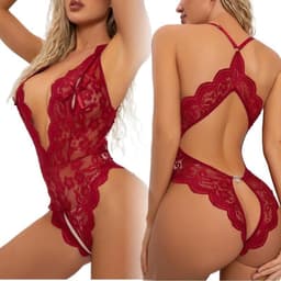 L - Diepe V-hals lingerie Geschikt Voor dames - Verstelbaar bodysuit - Dames ondergoed - Sexy - Sexy Bondage Bodysuit Geschikt Voor Vrouwen - Harnas jurk - Lingerie Accessoire - rood — thumbnail 1