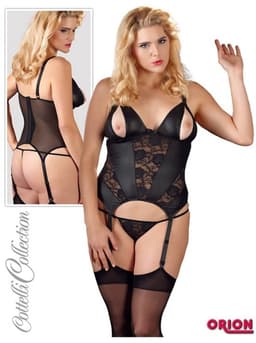 Cottelli Plus Size – Jarretel Jurk met Open Borsten en Spannende Patronen voor Hete Avonden – Maat 4XL - Zwart — thumbnail 3