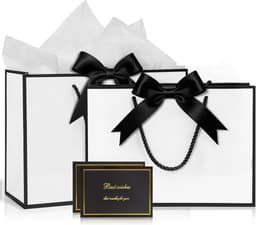 Zwart-witte geschenkzakjes, set van 2 stuks met 4 zijdepapier en 2 wenskaarten — thumbnail 1