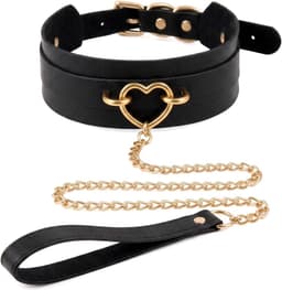 Halsketting met riem voor dames, choker met gouden hartvormige hanger en ketting van 86 cm, gothic punk accessoire van PU-leer en metaal, geschikt voor festivals en avonden — thumbnail 1