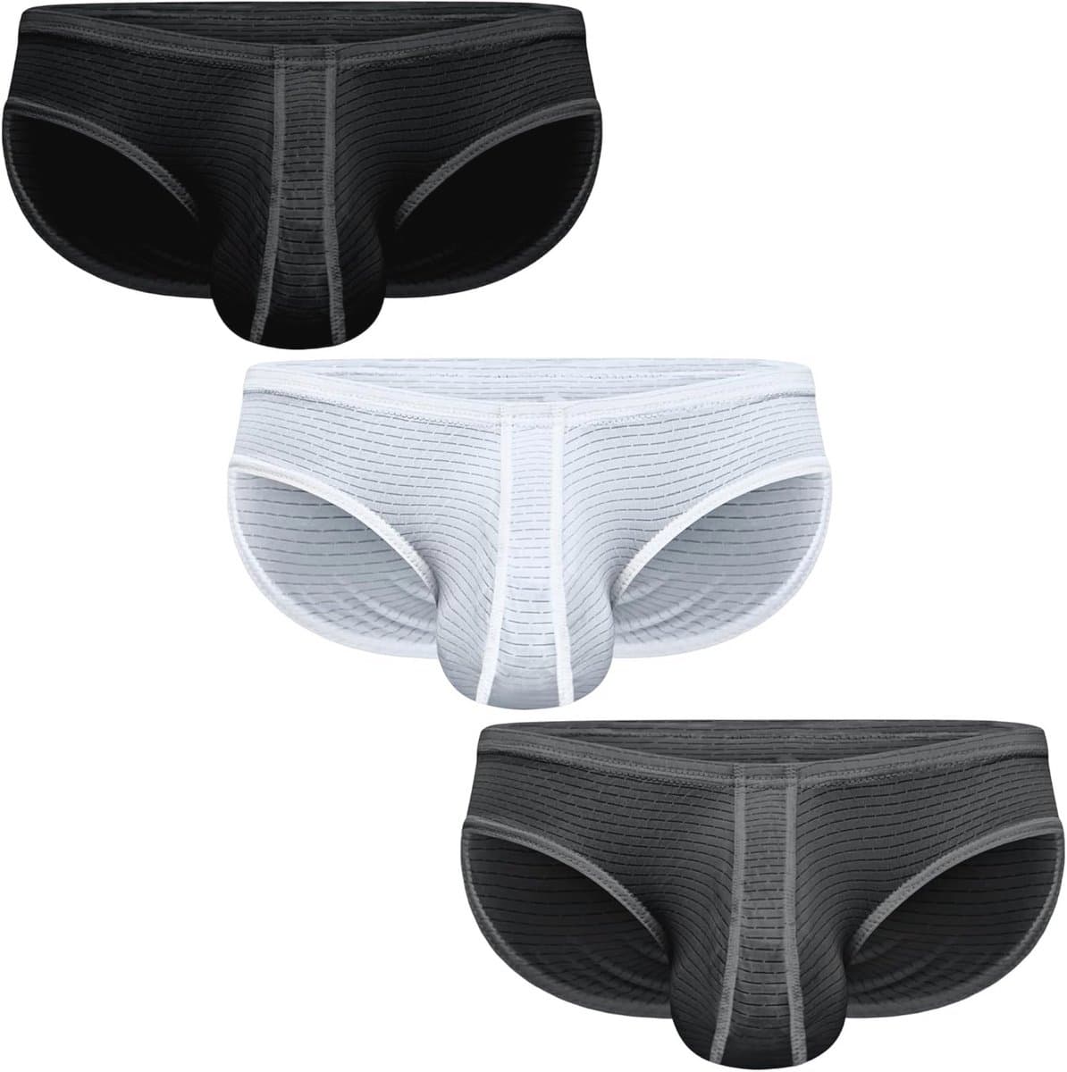 Nylon Bikini Briefs voor Mannen - D Pouch - 3-Pak - Zwart, Grijs, Wit — afbeelding 1