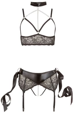 Cottelli Collection –  Open Bondage Lingerie Set met Halsband en Polsboeien – Maat L – Zwart — thumbnail 3
