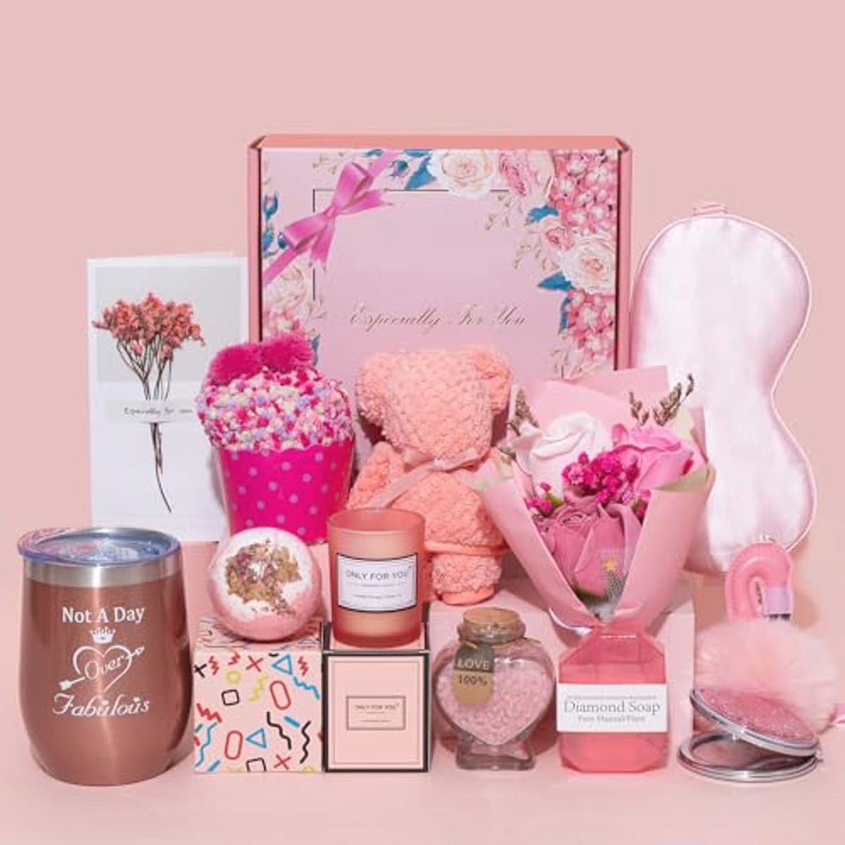 Unieke Verjaardagscadeaus Set voor Vrouwen - Geschenken Mand Ideeën en Wijn Tuimelaar Set — afbeelding 1