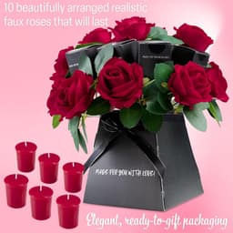 Luxe geschenkdoos met imitatierozen en rozengeurkaarsen, elegante bloemenset in houten doos, ideale geurkaarsen voor huis, romantische thuisdecoratie voor elke gelegenheid — thumbnail 5