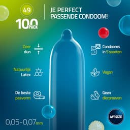 MY.SIZE 100 Condooms 49 mm Megaset Classic+Mix+Pro I Maat 1 I 100 stuks voordeelverpakking I Extra dun Premium condoom I Zeer dun gevoelig I Dunne wand I Vegan condooms I Condooms voor mannen — thumbnail 4