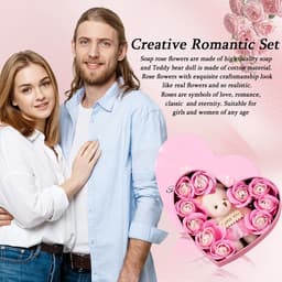 Rozen Geschenkdoos - Namaakbloemen Teddybeer - Romantisch Cadeau - Handgemaakt Onderhoudsvrij - Hartvorm - Roze — thumbnail 3
