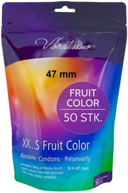 VIBRATISSIMO condooms Fruit Color 50-pack | gevoelsecht & extra vochtig | for Men | Zakje hersluitbaar | Gekleurd | flinterdun | b=47mm — thumbnail 1