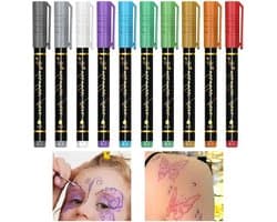 Huidverf Markers - Bodypennen Huidmarkers - Creatieve Expressie - 10 Levendige Kleuren - 14.1 cm Lengte - Meerdere Kleuren