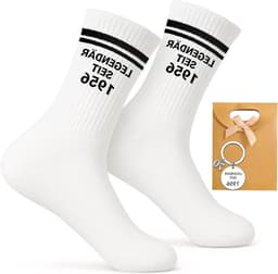 70e verjaardag man geschenkset - grappige sokken en roestvrijstalen sleutelhanger - uniek cadeau voor 70e verjaardag, mijlpaal en mannen verjaardagen — thumbnail 1