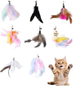 8 stuks Kattenspeelgoed veren vervanging hoofden met klokken - Natuurveren voor Katzengel, Interactieve speelgoed en beweging accessoires, aanhanger voor kitten Indoor Katten Federwedel veren — thumbnail 1