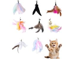 8 stuks Kattenspeelgoed veren vervanging hoofden met klokken - Natuurveren voor Katzengel, Interactieve speelgoed en beweging accessoires, aanhanger voor kitten Indoor Katten Federwedel veren