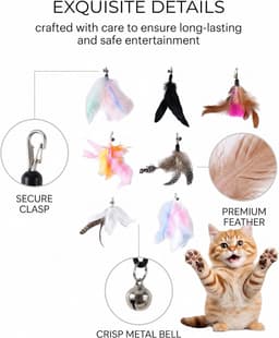 8 stuks Kattenspeelgoed veren vervanging hoofden met klokken - Natuurveren voor Katzengel, Interactieve speelgoed en beweging accessoires, aanhanger voor kitten Indoor Katten Federwedel veren — thumbnail 5