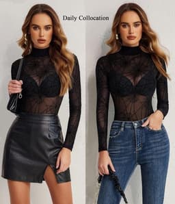 Sexy lange mouwen bodysuit voor dames met rolkraag | Elegant en trendy lingerie — thumbnail 3