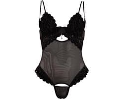 Zwarte String body met afneembare cups en kruis