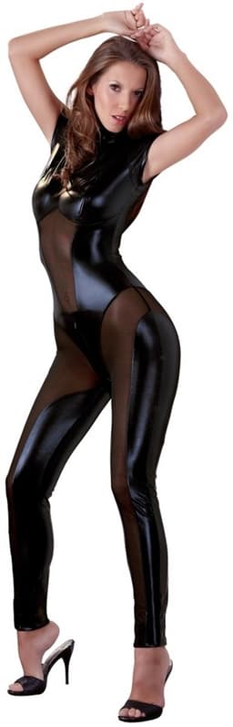 Cottelli Collection –  Jumpsuit met Ritsen over Tepels en Kruis Wetlook Uitstraling Spanning en Uitdaging – Maat XS – Zwart — thumbnail 2