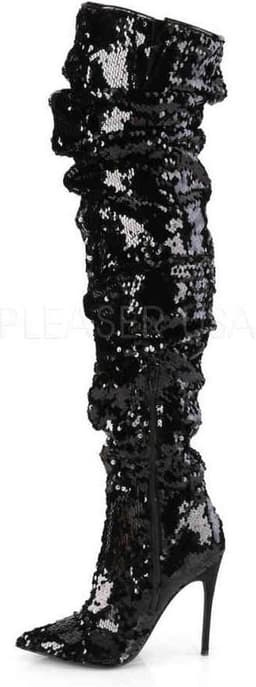 COURTLY-3011 - (EU 45 = US 14) - 5 Ruched Sequined Thigh High Boot, 1/3 Side Zip — thumbnail 3